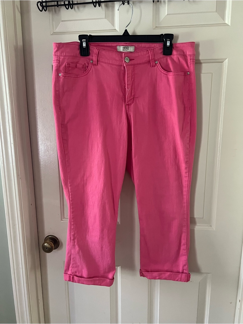 Vintage America Bright Pink Cropped Jeans